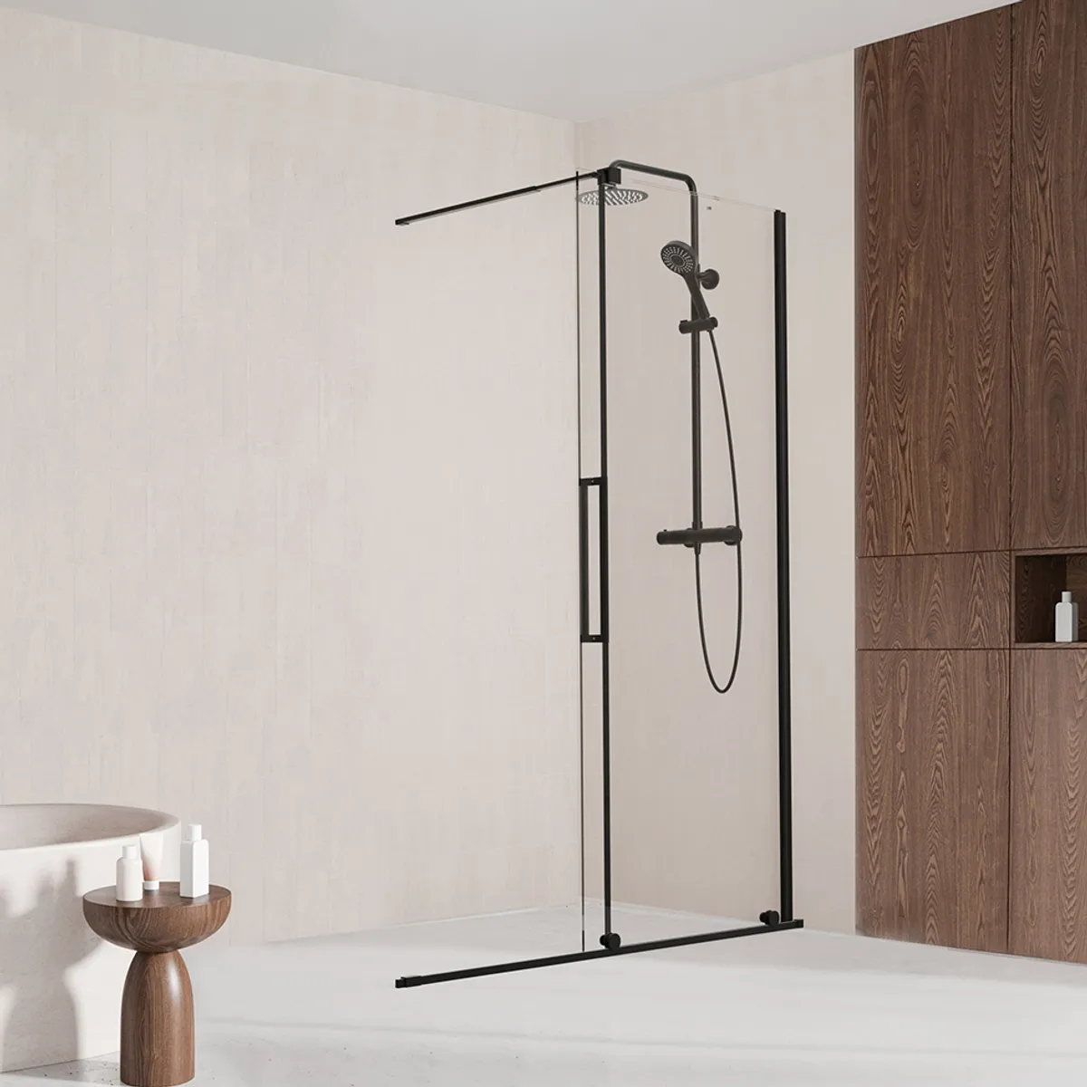 Badnor Køhler ll Walk-in m/skyvedør - 140-160cm - matt sort