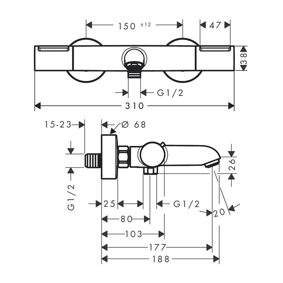 Hansgrohe Ecostat Element badekararmatur - MATT SORT