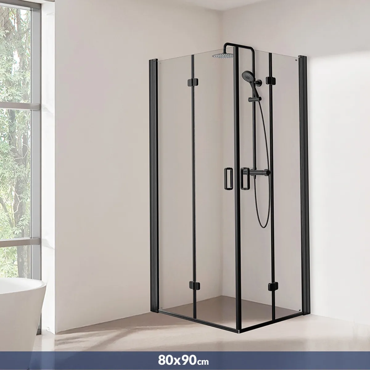 Badnor Clifford foldedører dusjhjørne 80x90cm, matt sort