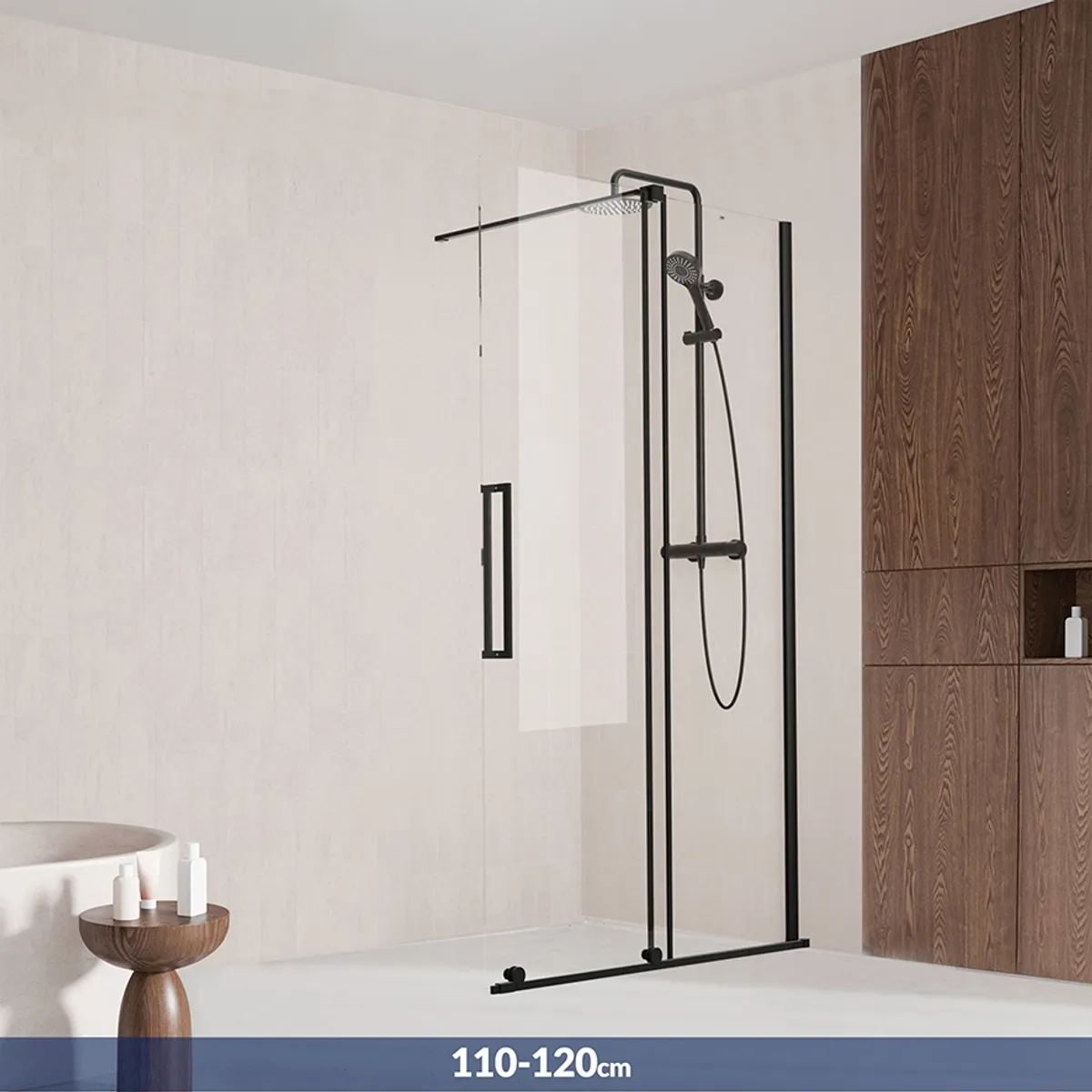 Badnor Køhler ll Walk-in m/skyvedør - 110-120cm - matt sort