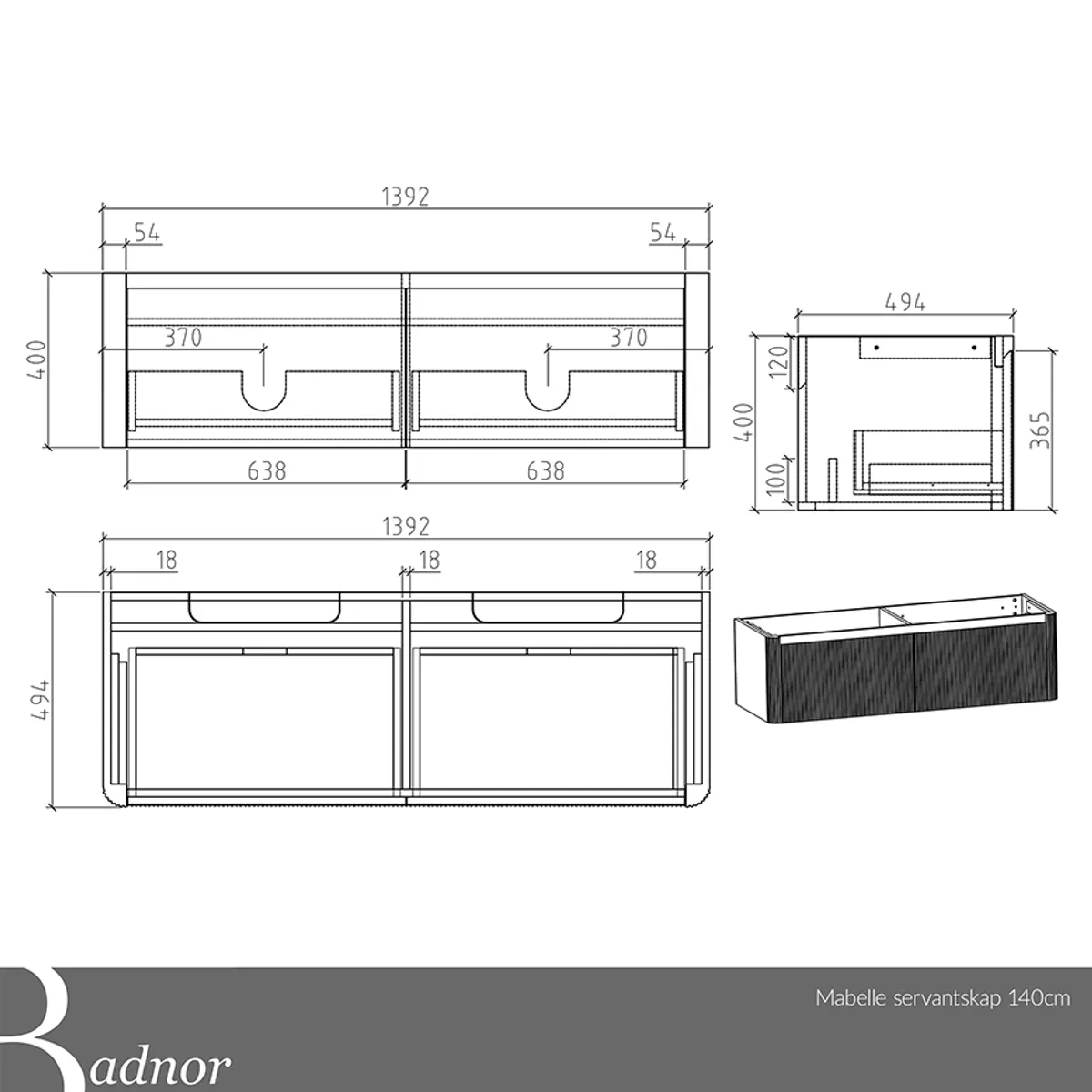 Badnor Mabelle 140cm (VENSTRE) mbl.pk (9701) Sissel speil
