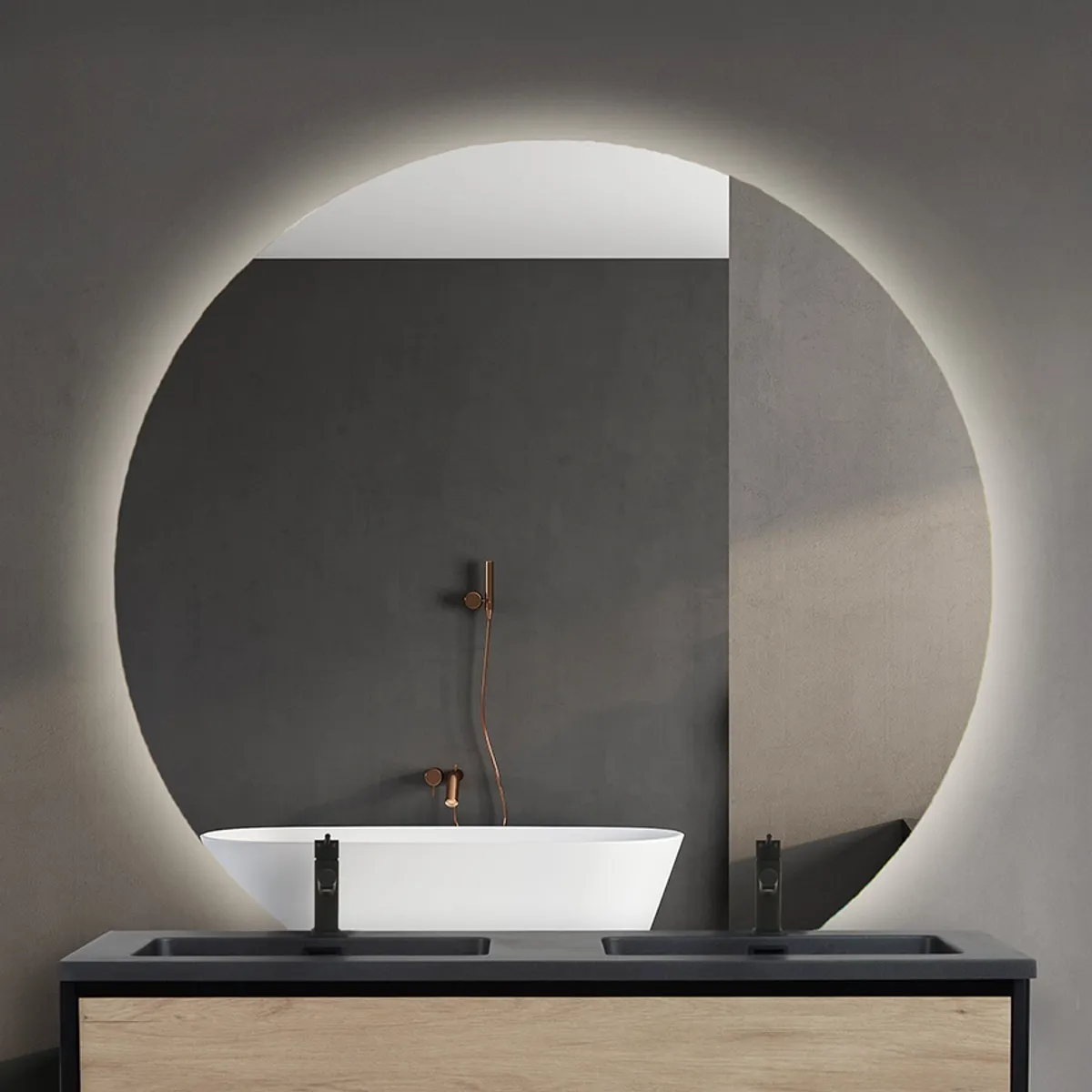 Badnor Sissel (G2) rundt baderomsspeil (120cm) med dimbart lys