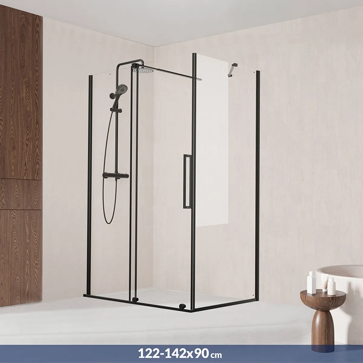 Badnor Køhler ll Dusjhjørne m/skyvedør 122-142x90cm - matt sort