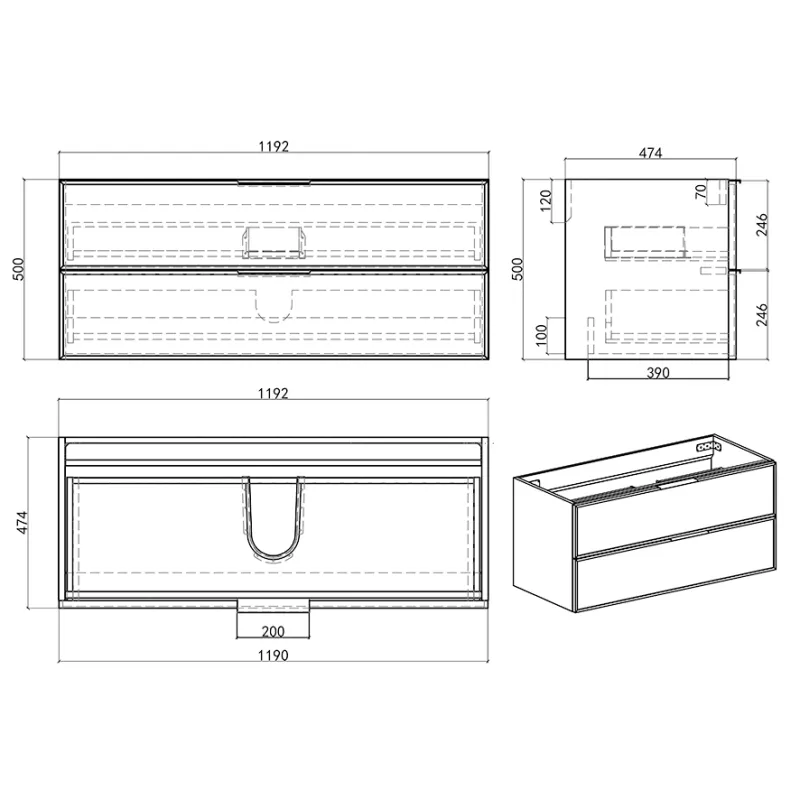 Badnor Melissa 120+40cm mbl.pk m/enkel servant (98411) Sienna speil m/lys