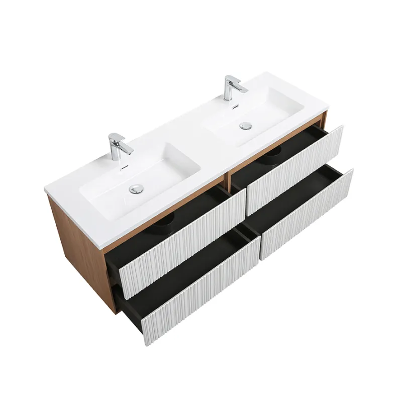 Badnor Marikken 150cm servantskap i LYS EIK/HVIT SPILE, m/hvit servant