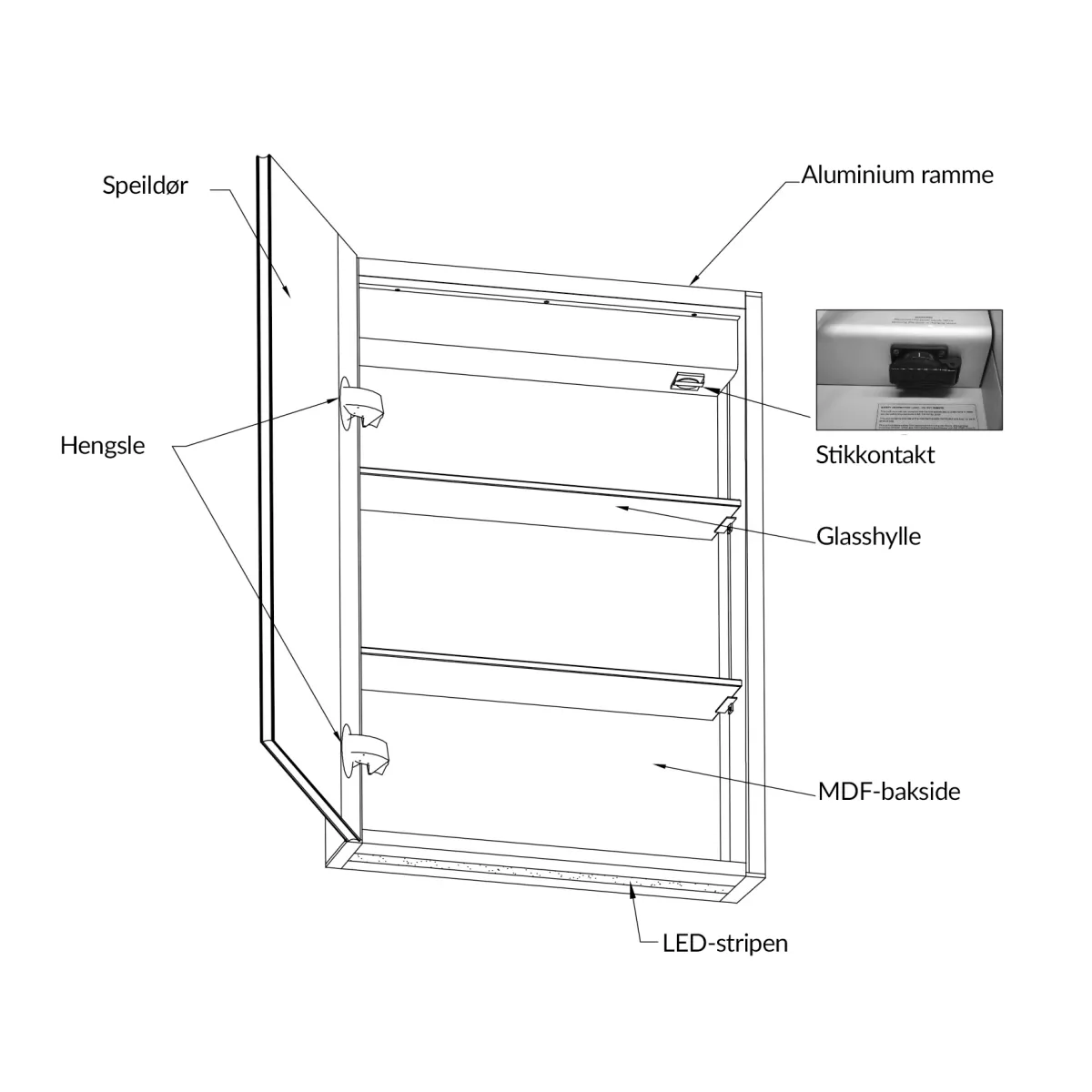 Badnor Melissa 60+40cm mbl.pk (98141) Leah speilskap m/lys