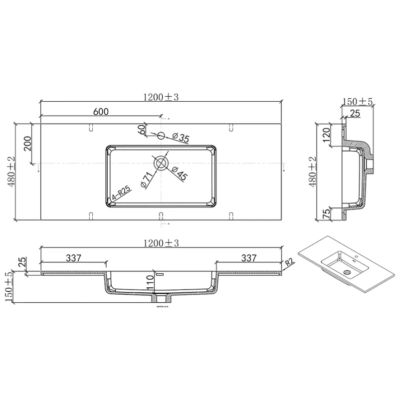 Badnor Marikken 120cm servantskap i LYS EIK/HVIT SPILE, m/hvit servant