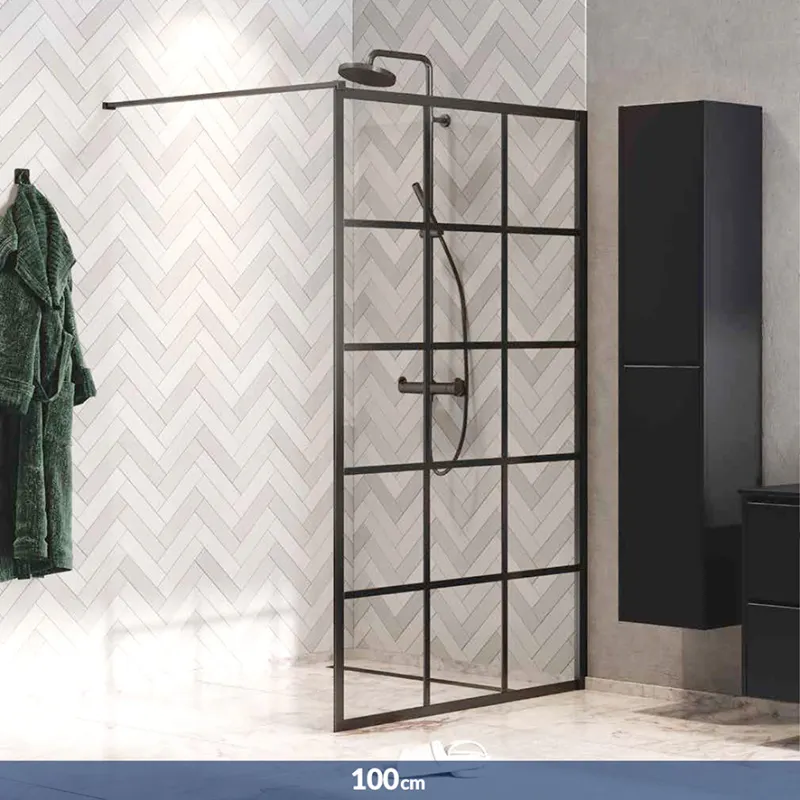 Matrix Walk-in fastfelt med ruter 100cm - sort