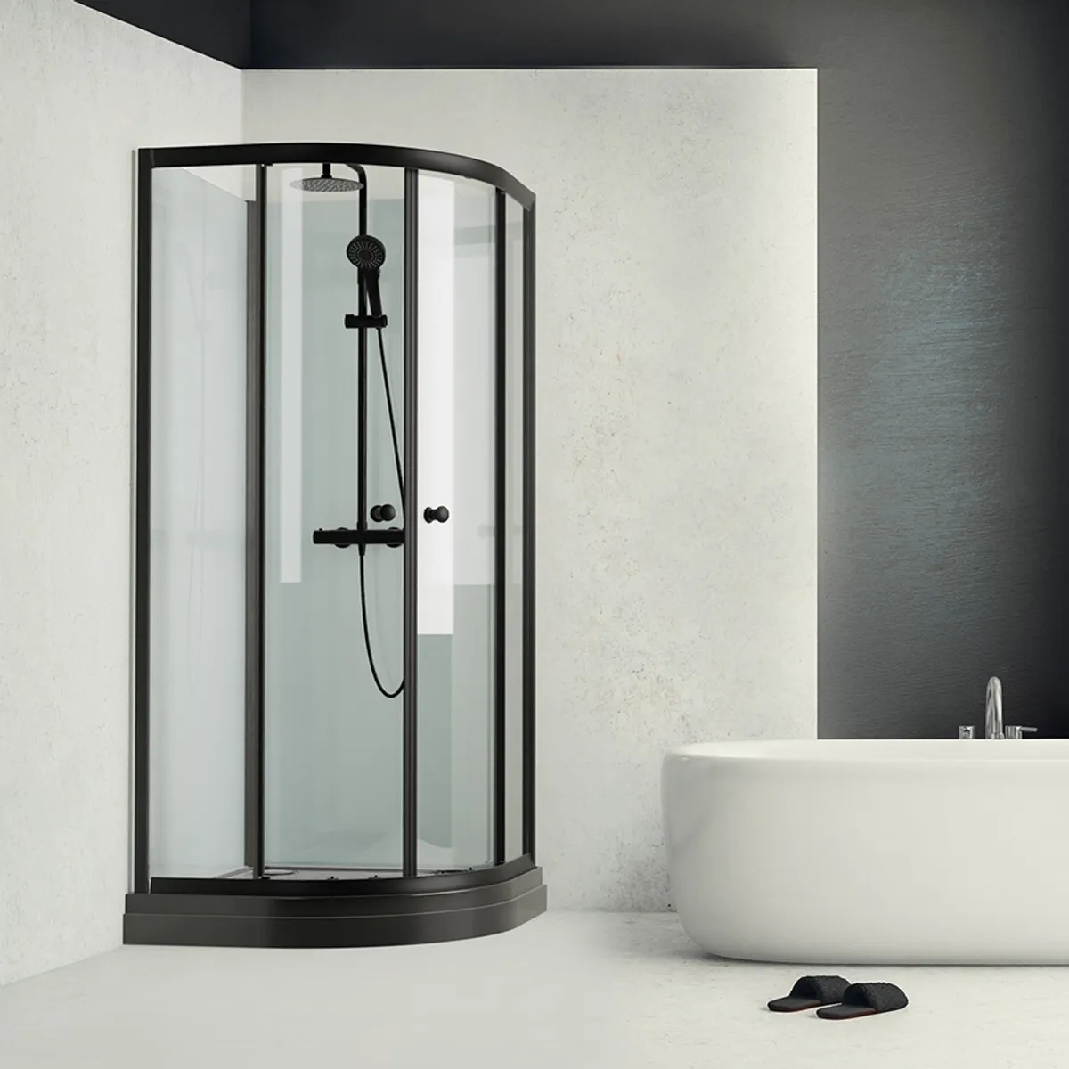 Badnor Scandia Black 6-2 dusjkabinett buet 90x90cm m/takdusjsett