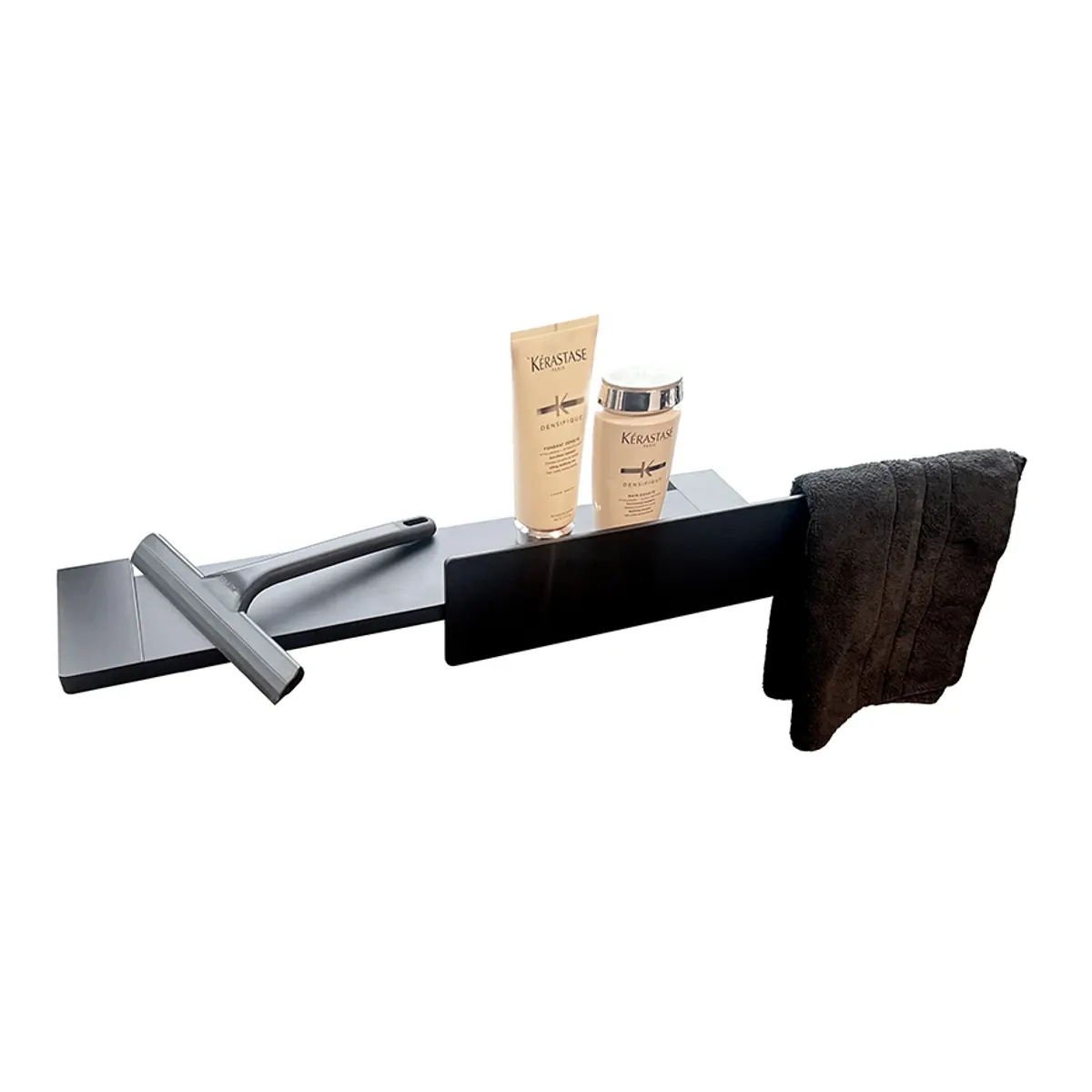 Badnor Shape vegghylle/håndkleoppheng, 800x125x125mm - MATT SORT aluminium