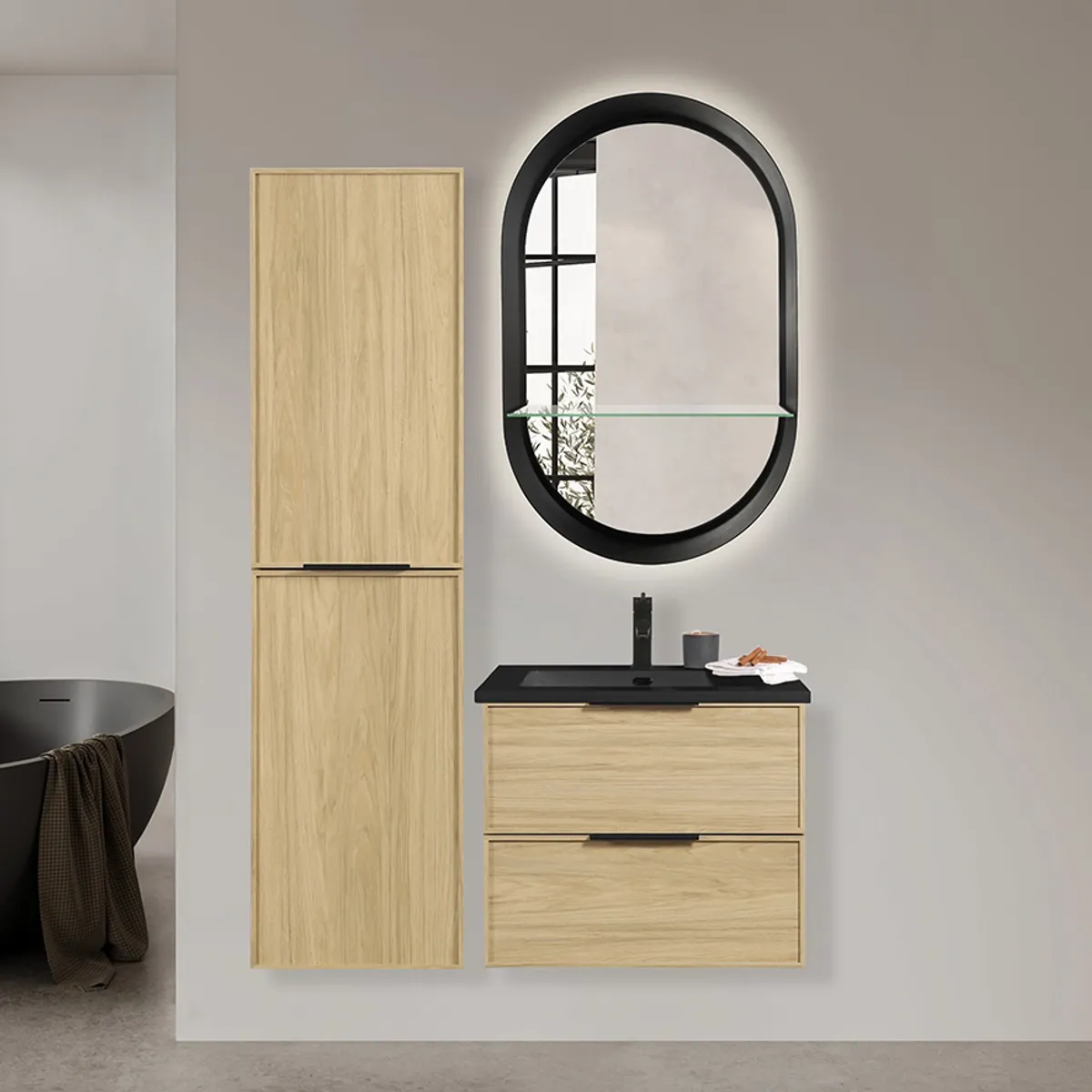 Badnor Melissa 60+40cm mbl.pk (98121) Sandra speil m/glasshylle og lys