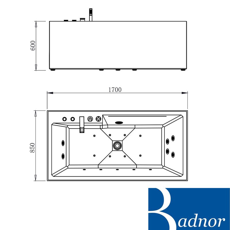 Badnor Vallea designbadekar m/luft-vann-massasje 170x85cm