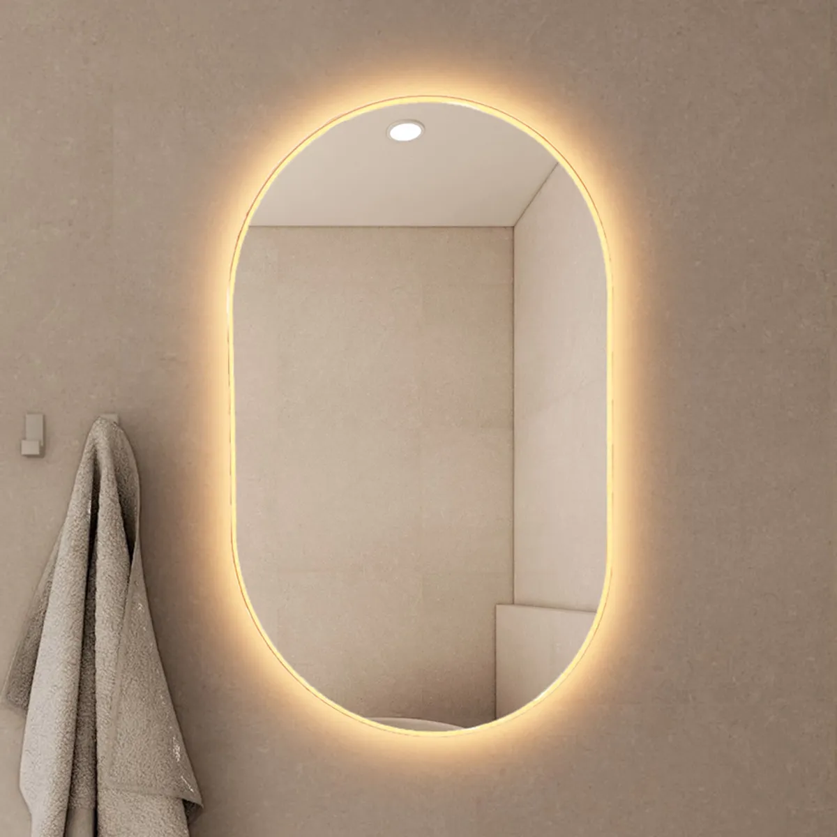 Badnor Sontona ovalt speilskap (60cm) m/LED-belysning, antidugg, stikkontakt & USB - SORT