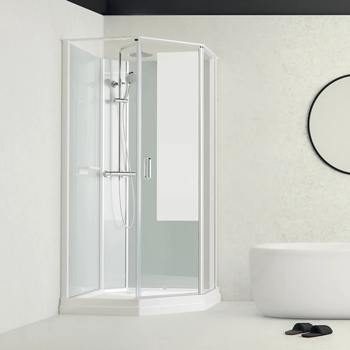 Badnor Nordica White lux 7-3 dusjkabinett 100x100cm m/takdusjsett