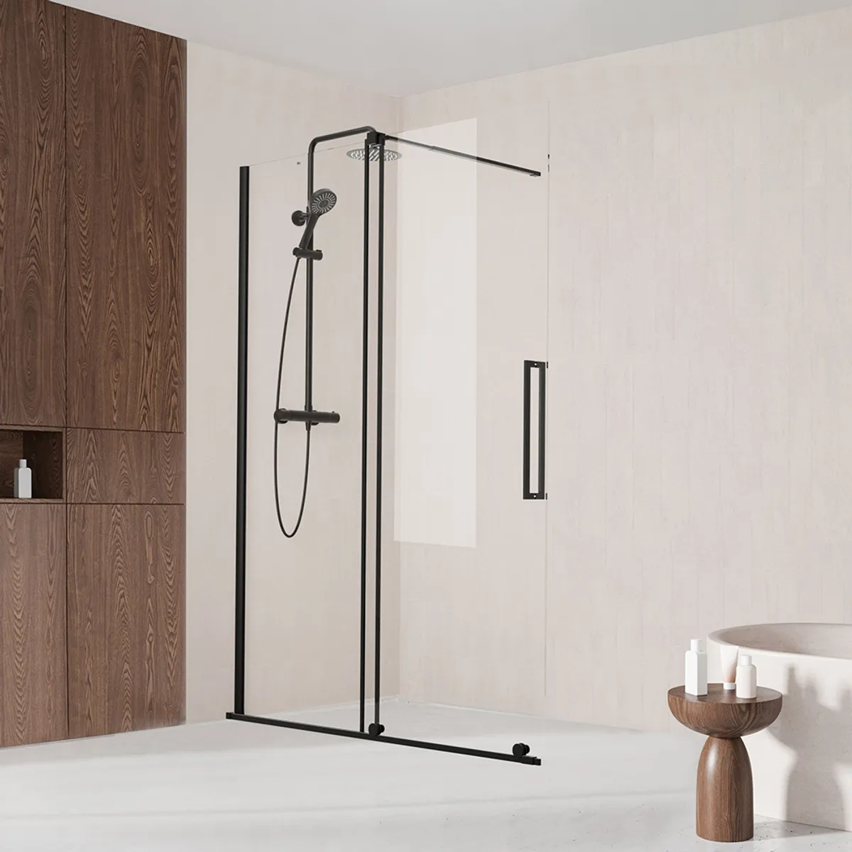 Badnor Køhler ll Walk-in m/skyvedør - 140-160cm - matt sort
