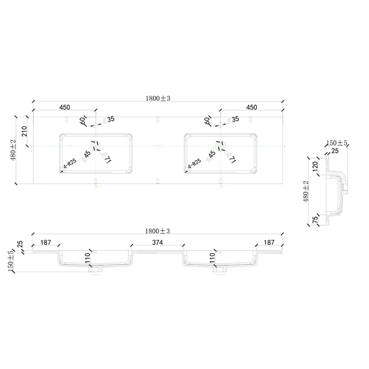 Badnor 180cm SORT servant