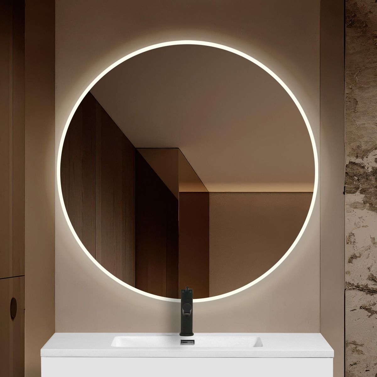 Badnor Lissie rundt baderomsspeil (90cm) med LED-belysning