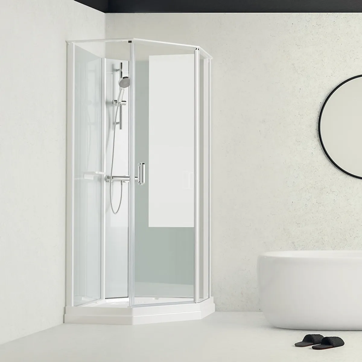 Badnor Nordica White lux 7-3 dusjkabinett 90x90cm m/dusjsett