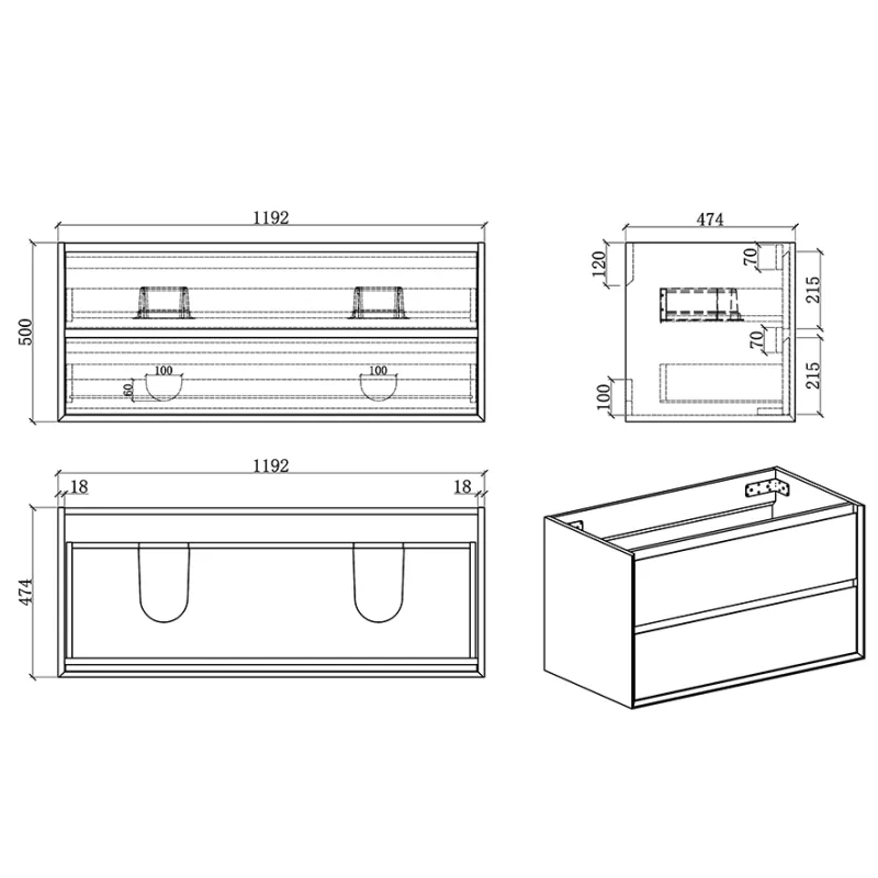 Badnor Martine 120cm dobbel servant (6409) Saga speil