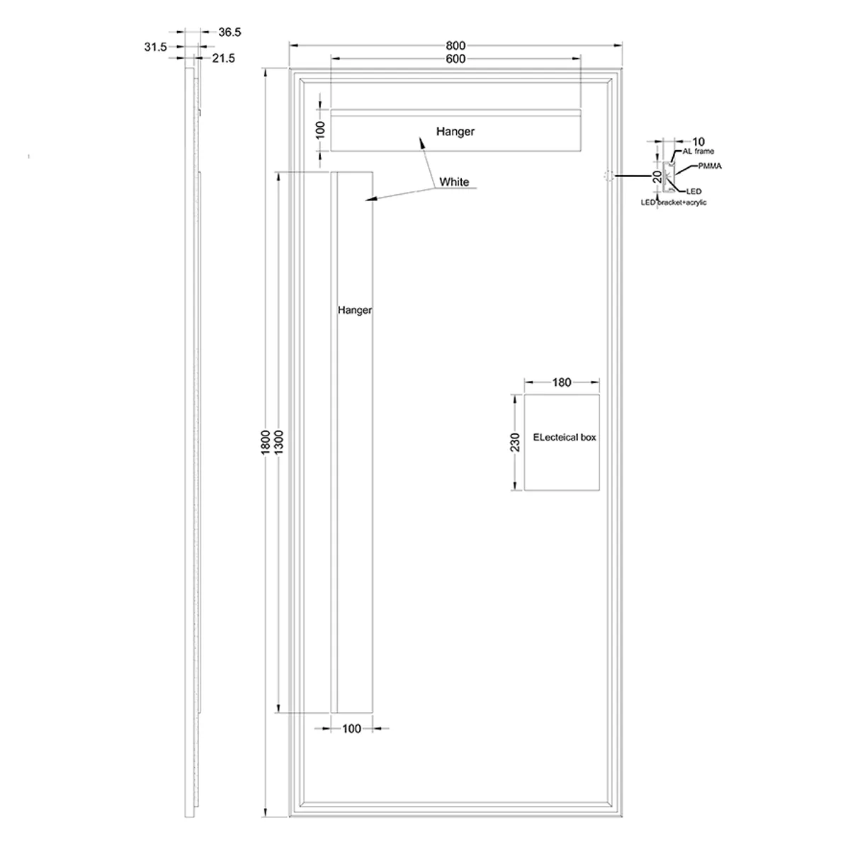 Badnor Marikken 180cm mbl.pk. (2531) Saga speil