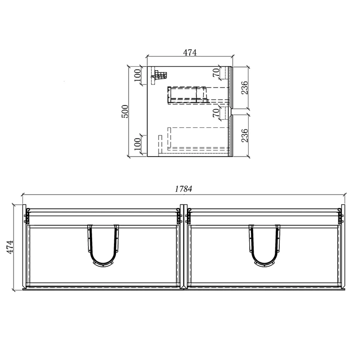Badnor Mikala 180cm servantskap (dobbel) m/HVIT benkeplate