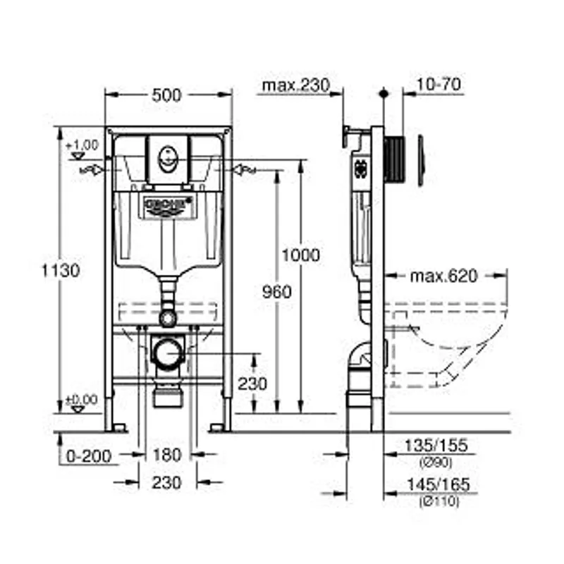 Toalettpakke: Badnor Sassari / Grohe Rapid SL m/ krom betj. plat