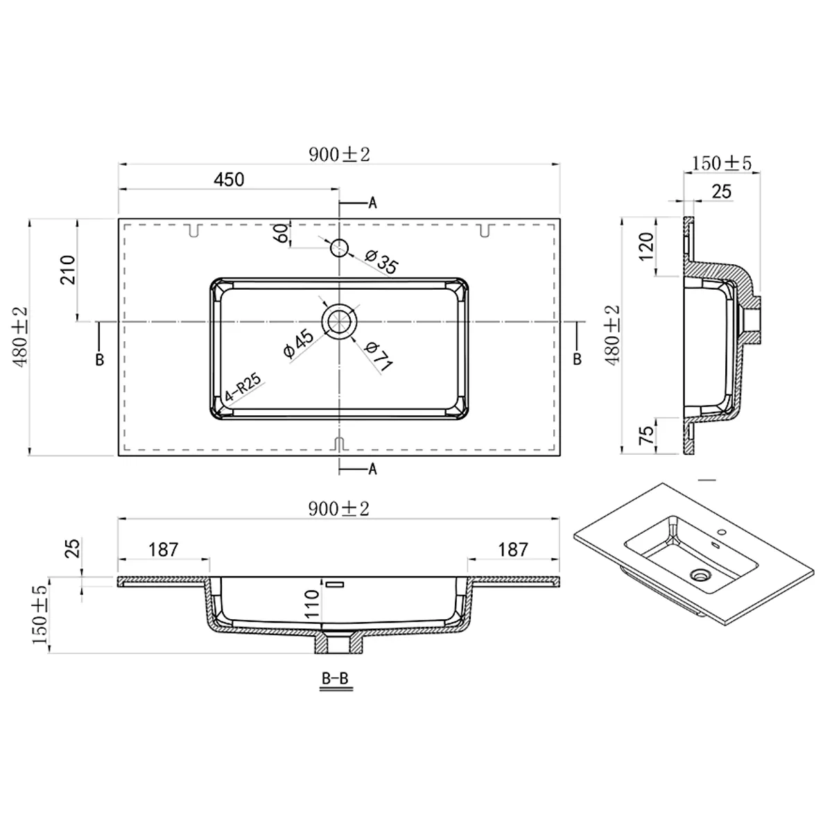 Badnor Marikken 90+35cm mbl.pk. (2222) Linnie speilskap