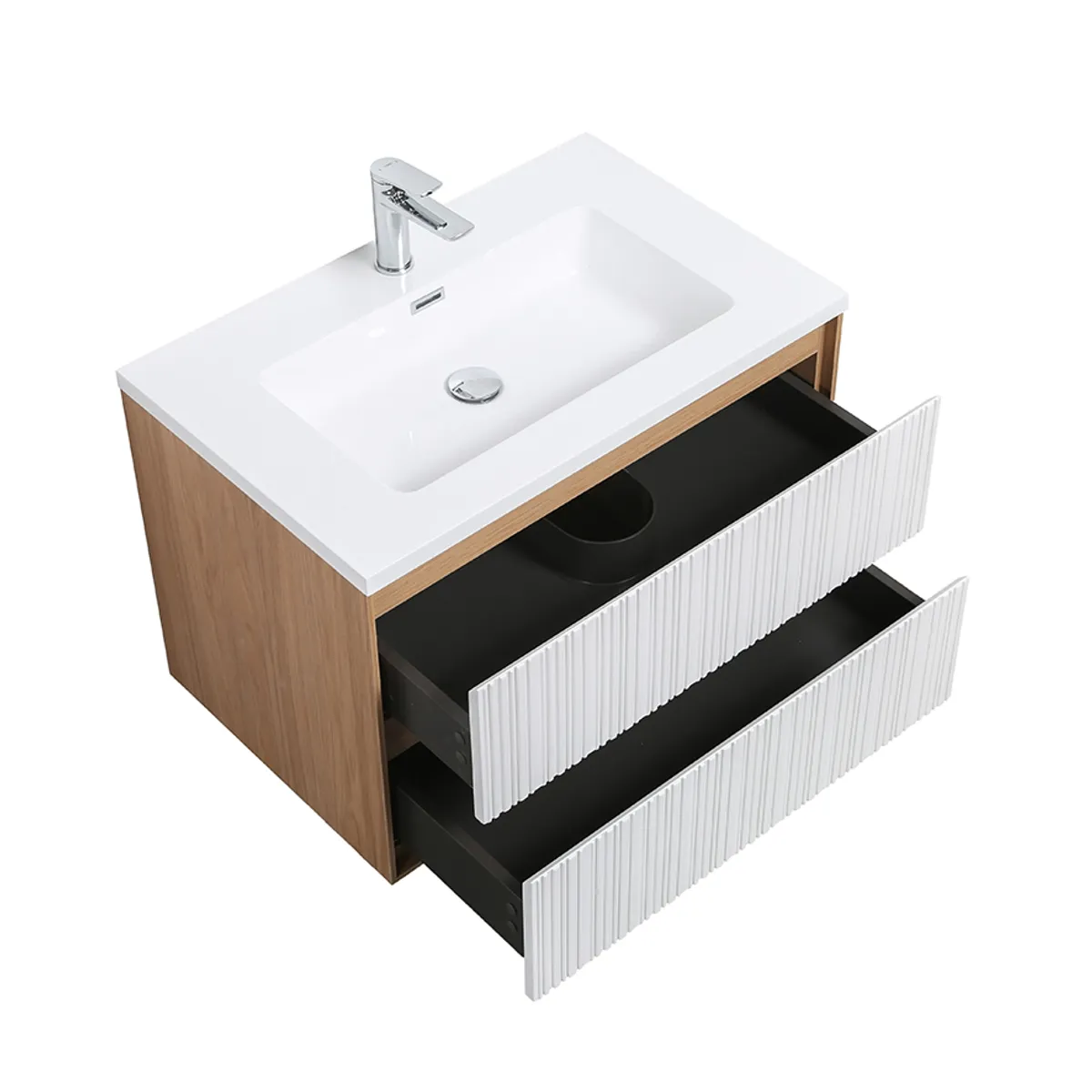 Badnor Marikken 75cm servantskap i LYS EIK/HVIT SPILE, m/hvit servant
