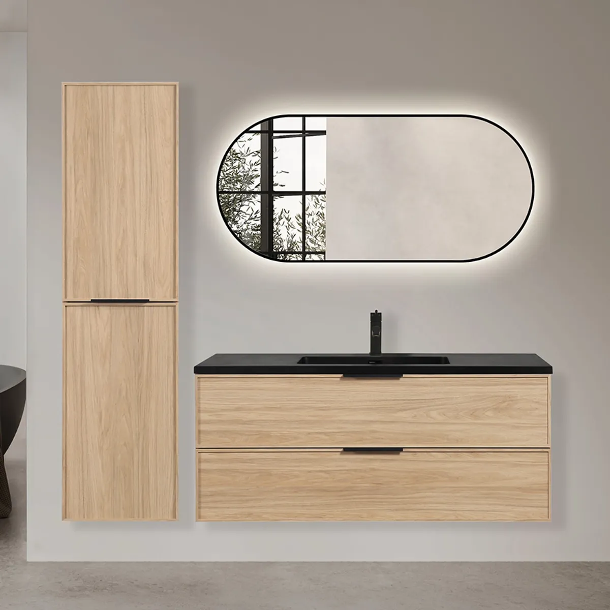 Badnor Melissa 120+40cm mbl.pk m/enkel servant (98411) Sienna speil m/lys