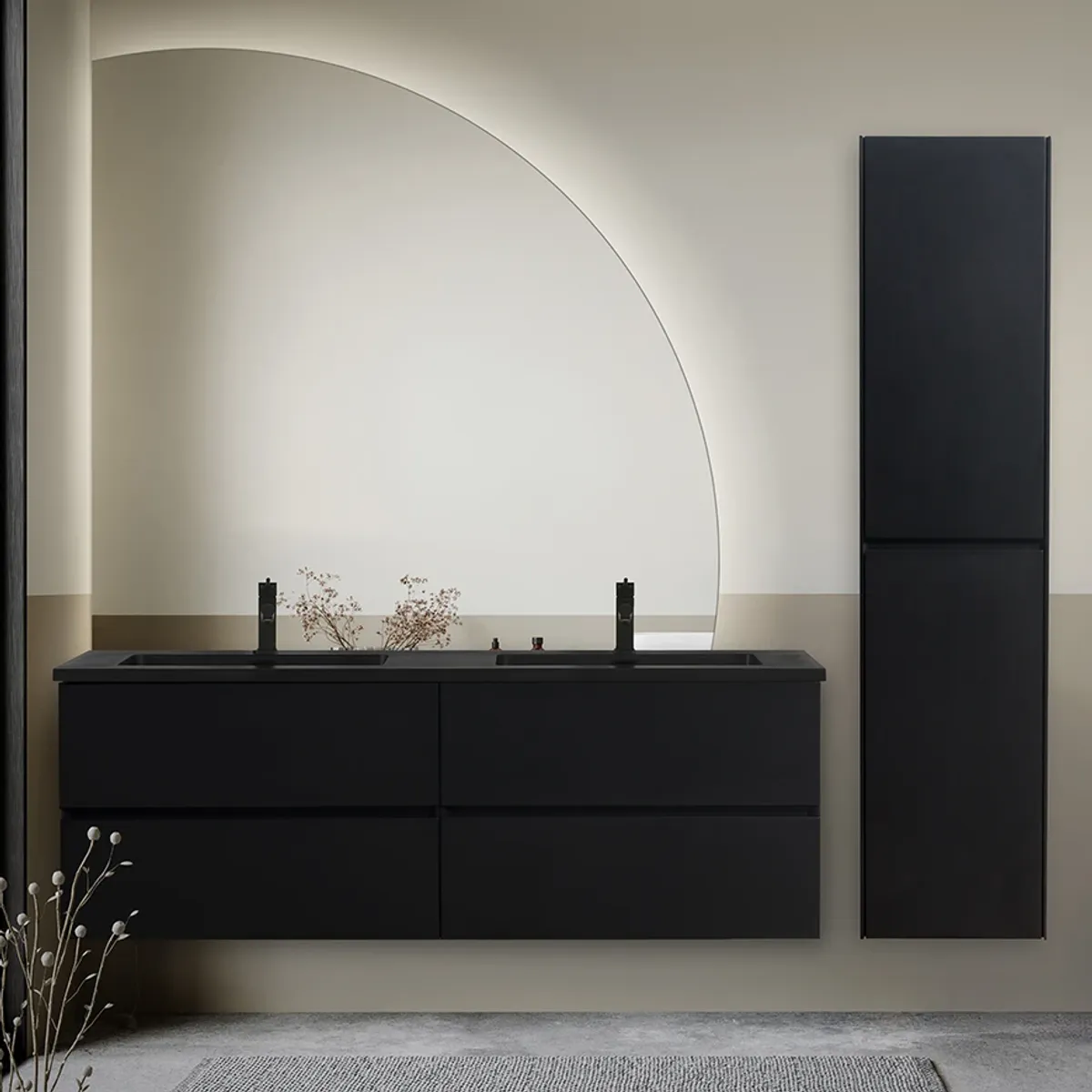 Badnor Melanie SORT 150+40cm - sort servant (0518) Sara halvrundt speil