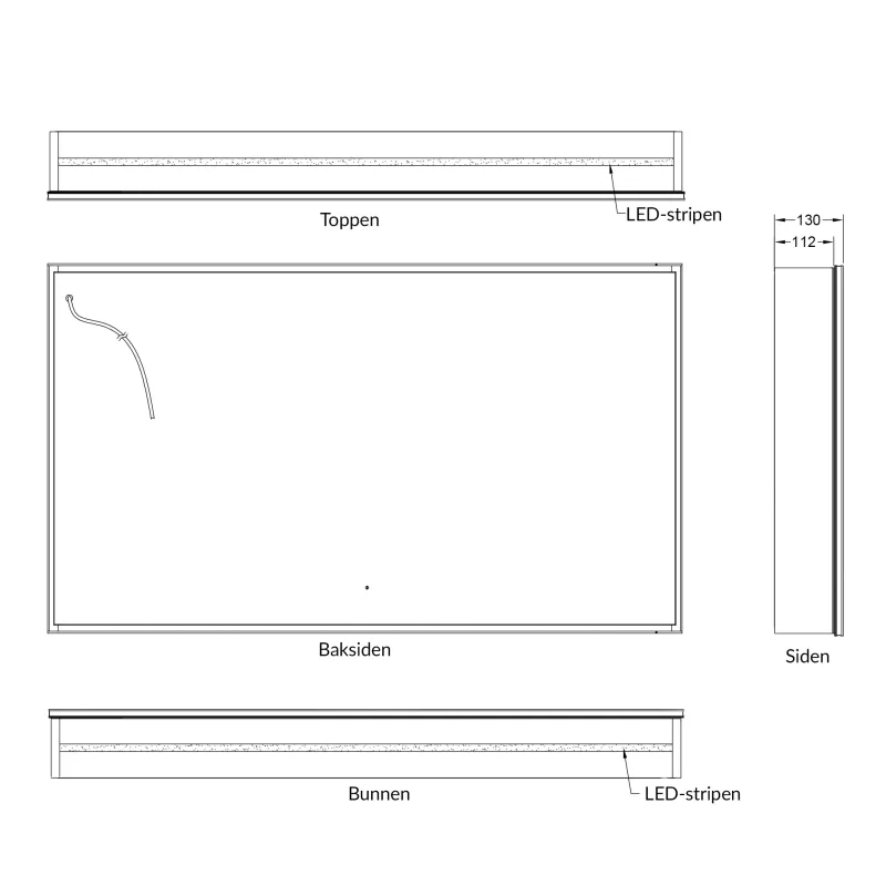Badnor Leah speilskap (120cm), sort, m/stikkontakt og LED-lys