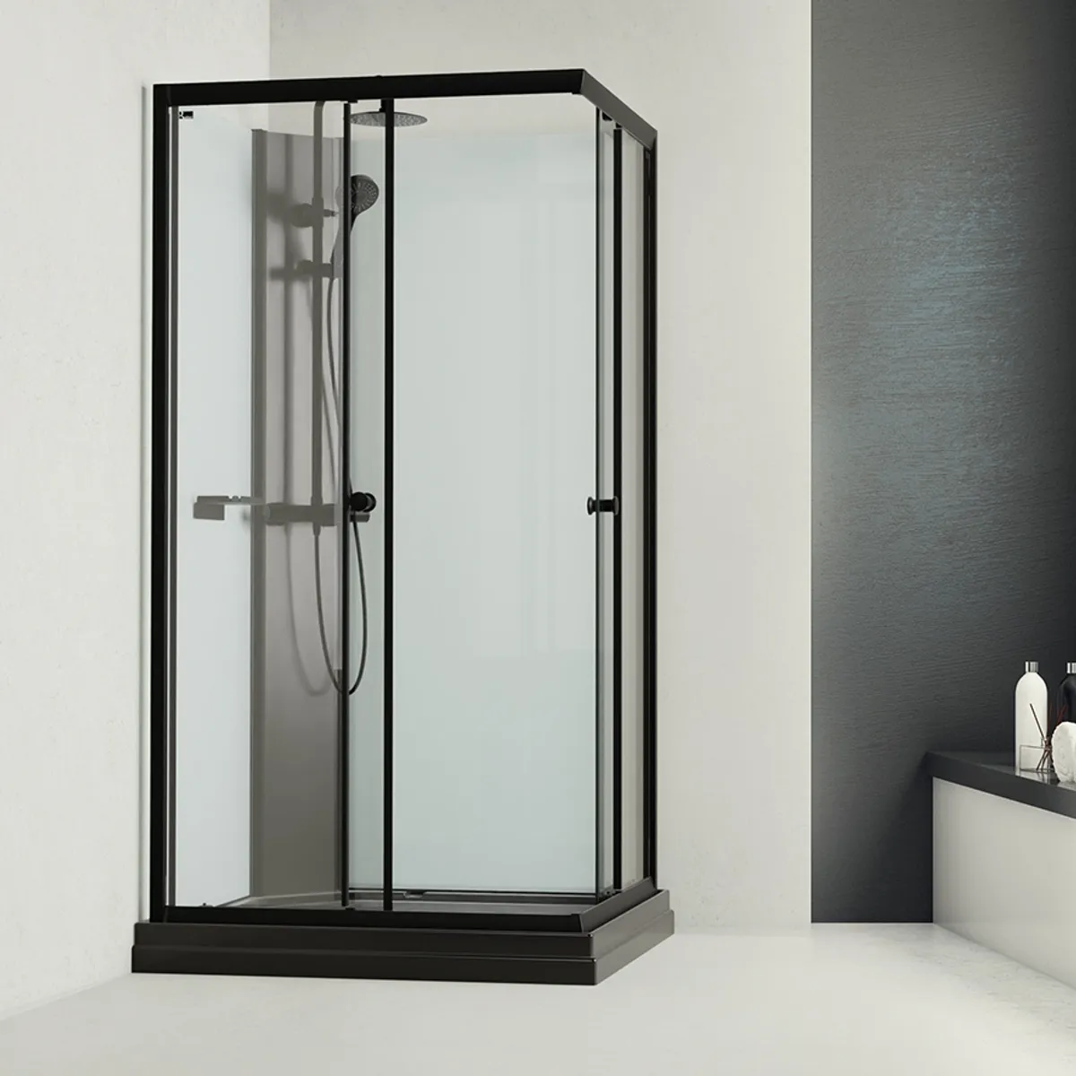 Badnor Scandia Black lux 8-2 dusjkabinett 105x90cm m/takdusjsett