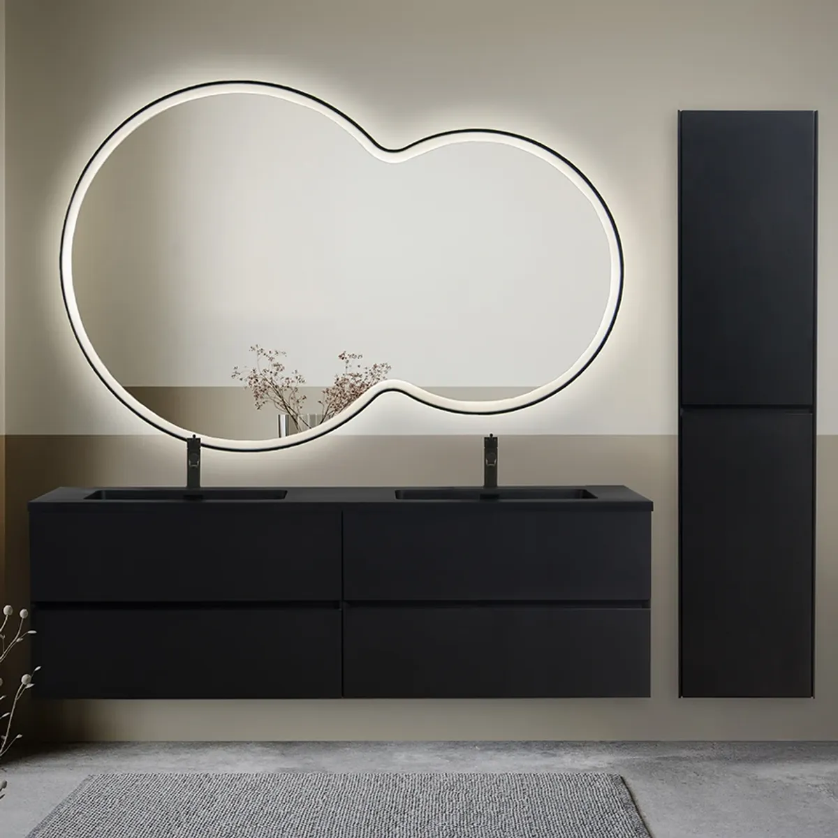 Badnor Melanie SORT 180+40cm - sort servant (0612) Leonora speil