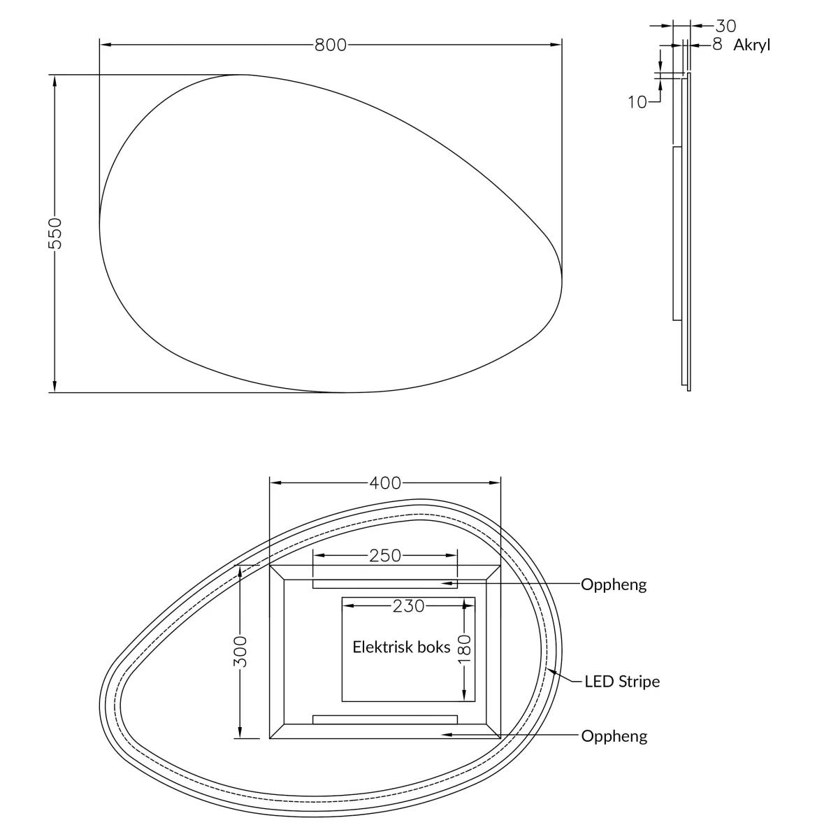 Badnor Melissa 75+40cm mbl.pk (98241) Lucy speil m/lys
