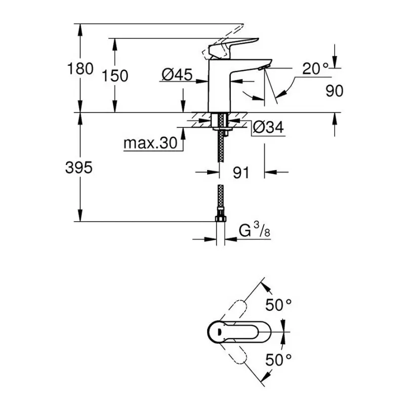 Grohe Start Clova S servantbatteri - Matt sort