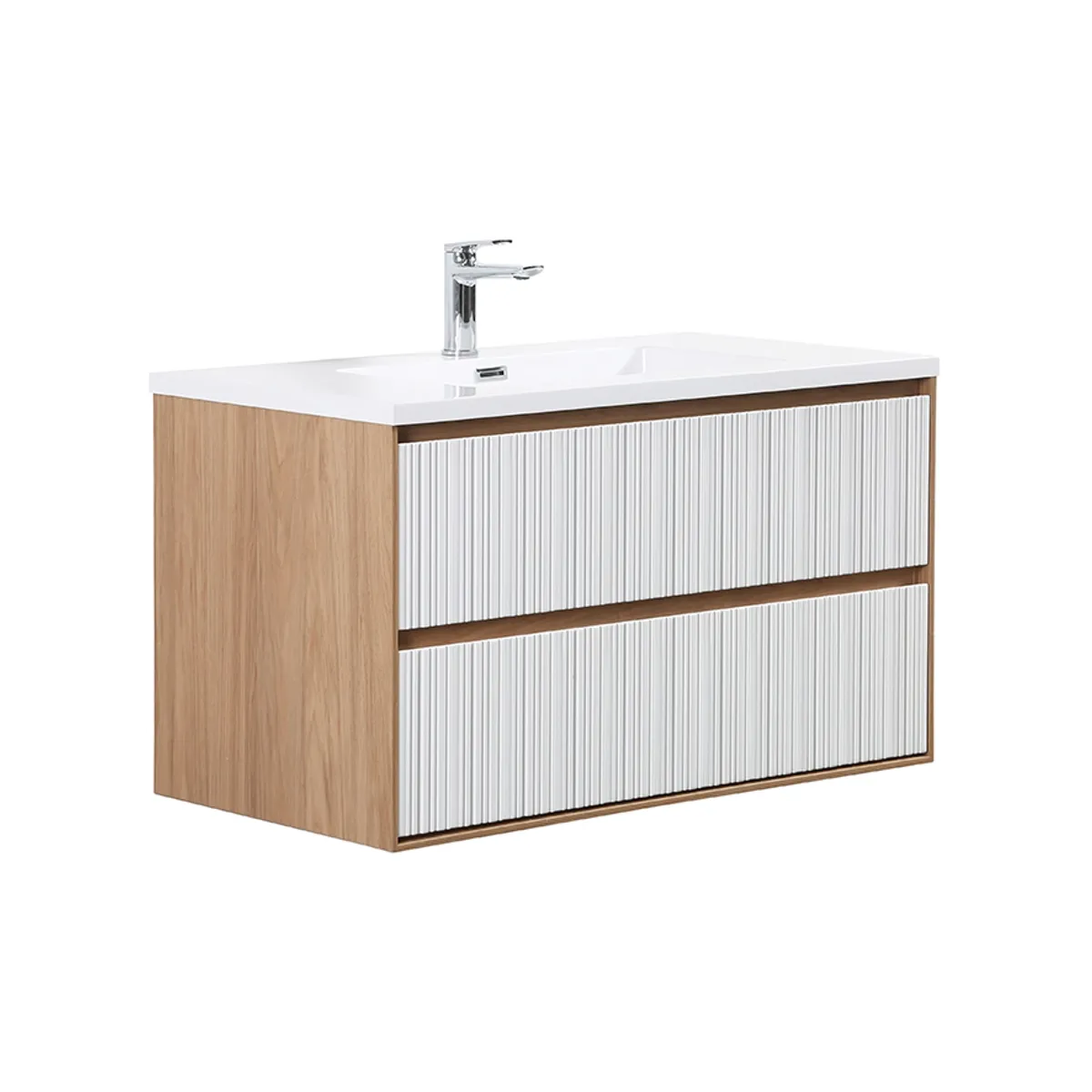 Badnor Marikken 90cm servantskap i LYS EIK/HVIT SPILE, m/hvit servant