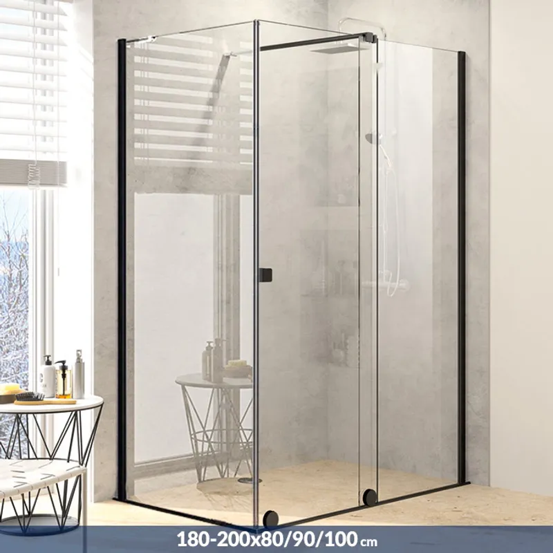 PureDay Walk-in 180-200x80/90/100cm med skyvedør (sort matt)