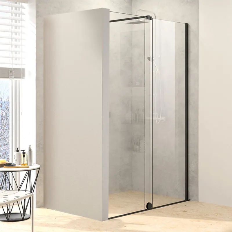 PureDay Walk-in 180-200cm fastfelt og skyvedør (sort matt)