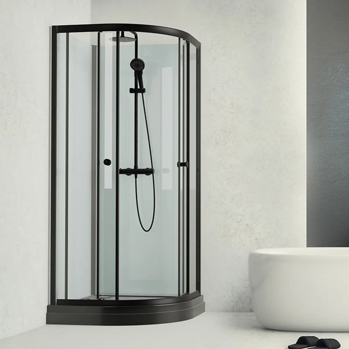 Badnor Scandia Black 6-2 dusjkabinett buet 90x90cm m/takdusjsett