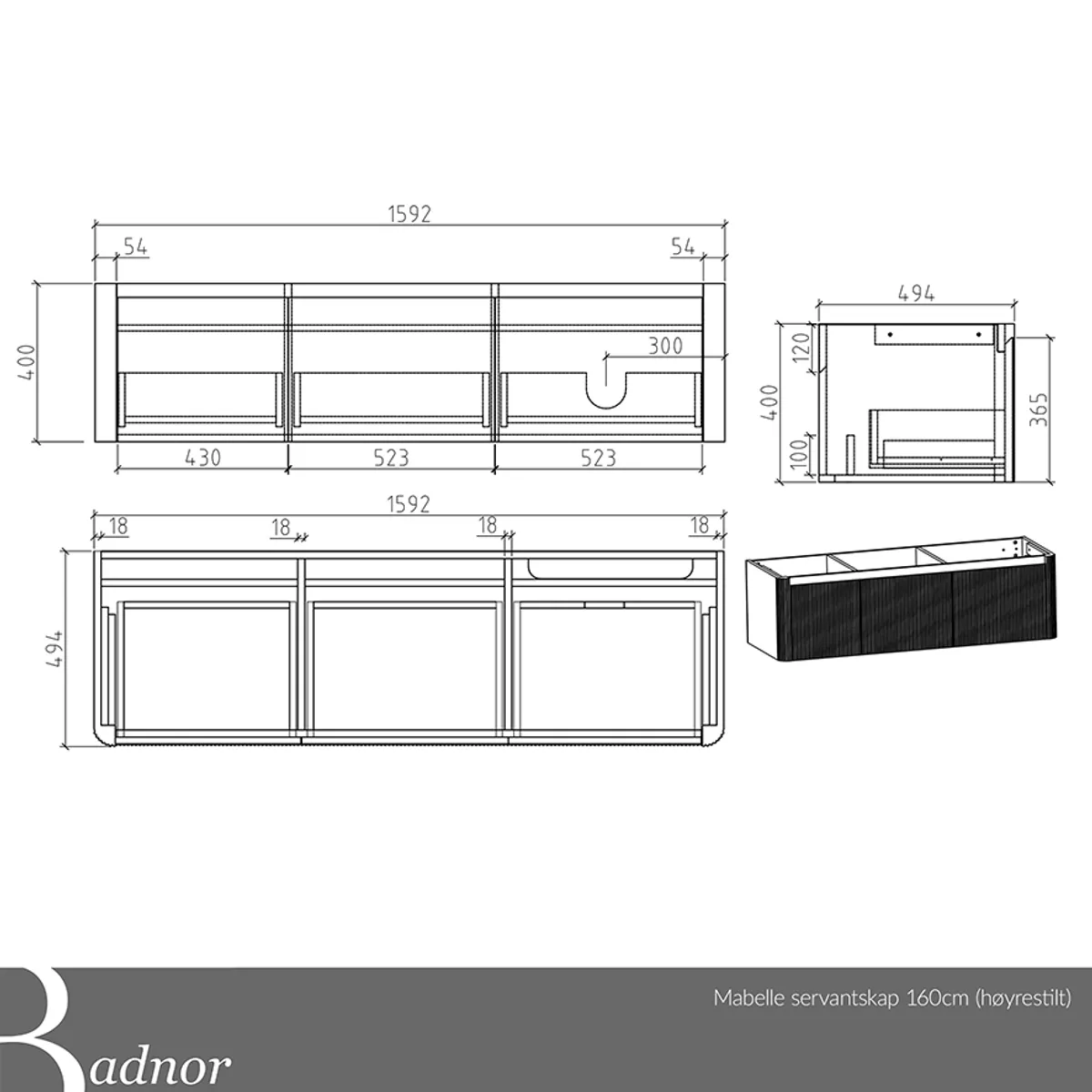 Badnor Mabelle 160cm (HØYRE) mbl.pk (9803) Sienna speil