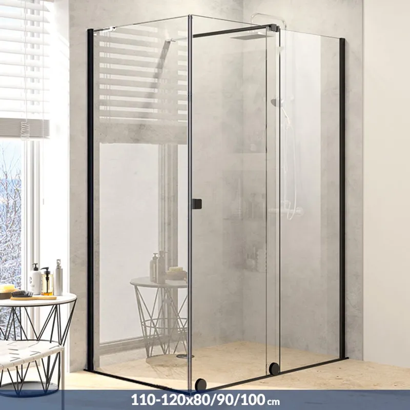 PureDay Walk-in 110-120x80/90/100cm med skyvedør (sort matt)