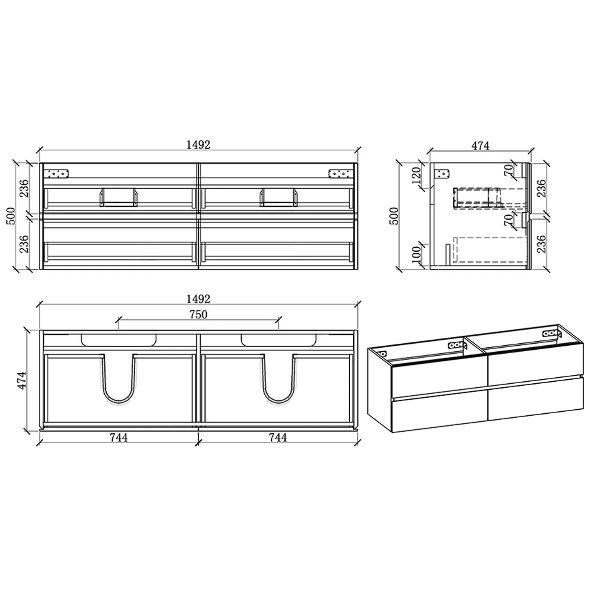Badnor Mikala 150cm mbl.pk (8604) Leonora dobbeltrundt speil