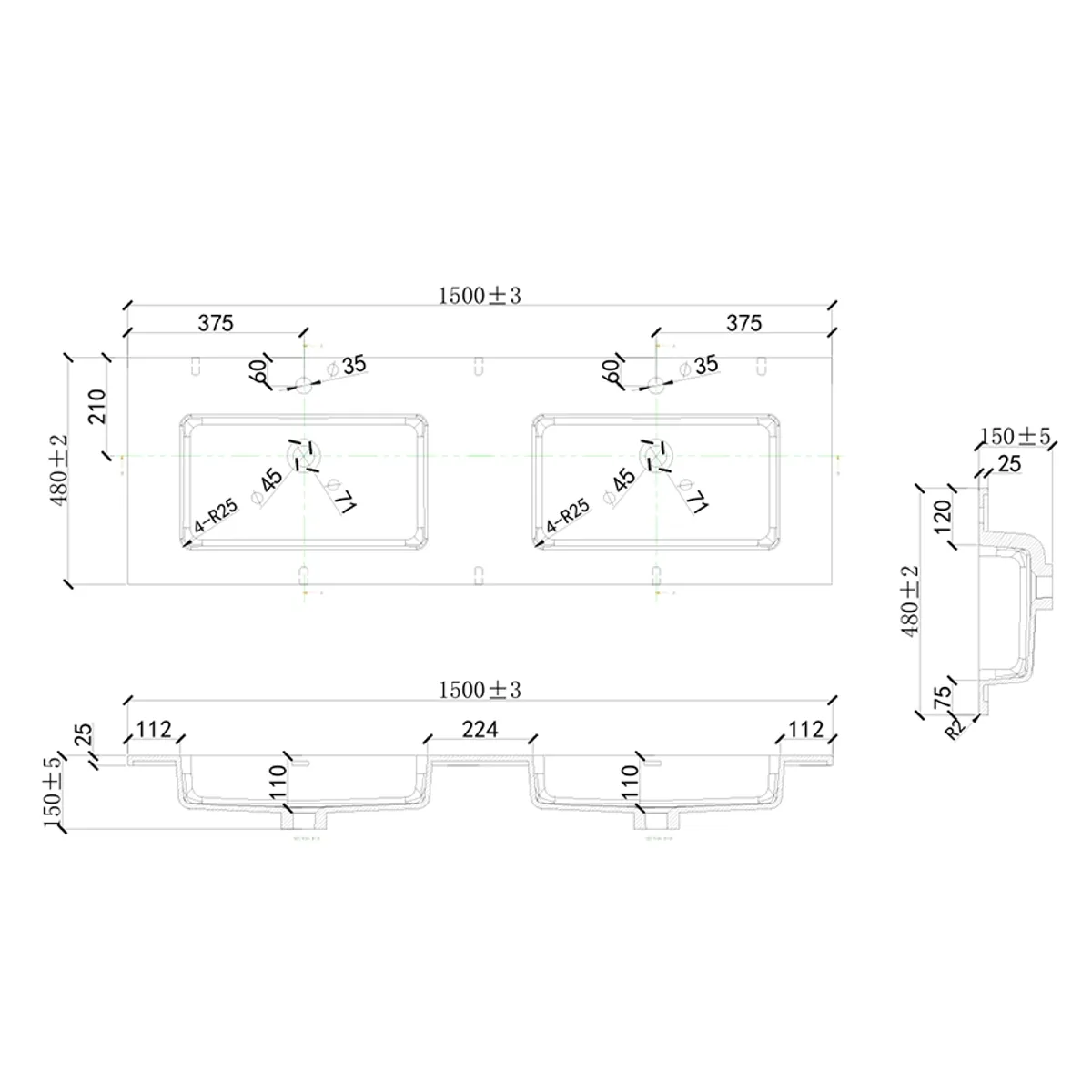Badnor 150cm SORT servant