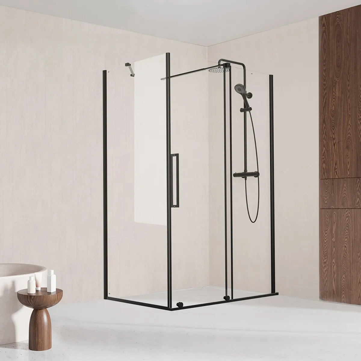 Badnor Køhler ll Dusjhjørne m/skyvedør 122-142x90cm - matt sort