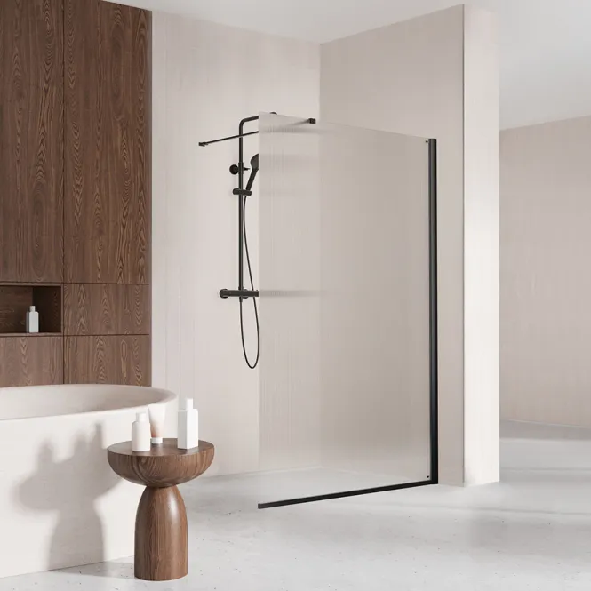 Hovedbilde Badnor Shildon dusjvegg/walk-in hjørne - MATT SORT - FLUTED glassfelt - 125cm