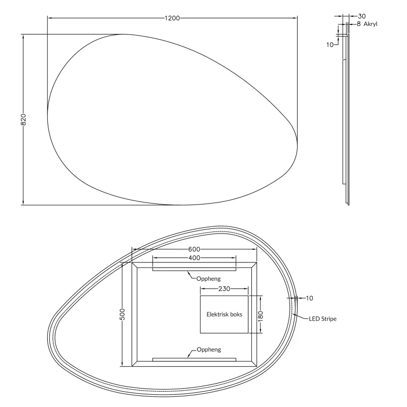 Badnor Melissa 120cm mbl.pk m/enkel servant (97430) Lucy speil m/lys