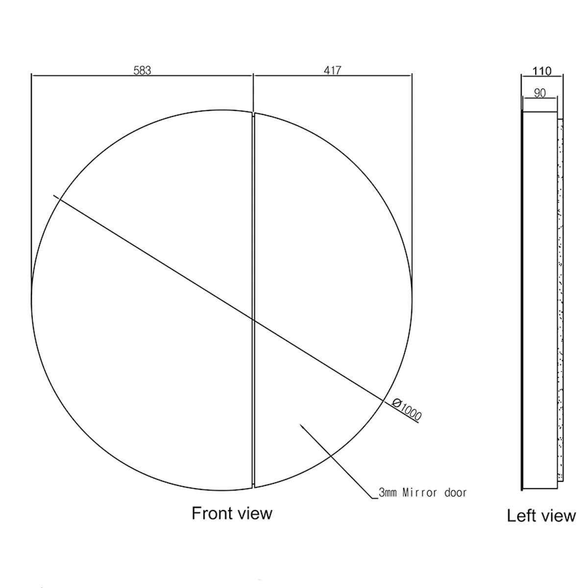 Badnor Maiken 100cm mbl.pk (9509) Leon speilskap m/lys