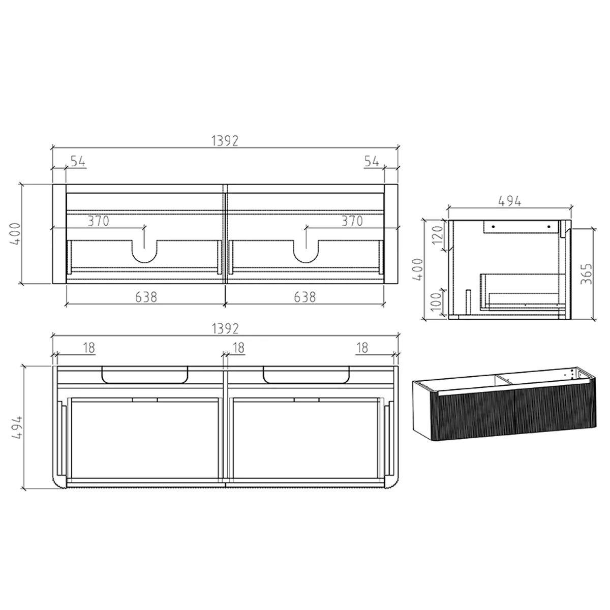 Badnor Mabelle140cm servantskap m/silkestein topplate (HØYRE) 