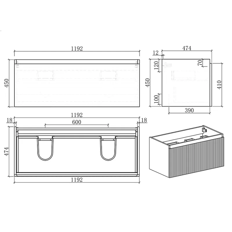 Badnor Mathea 120cm (dobbel) mbl.pk (9303) Lucy speil
