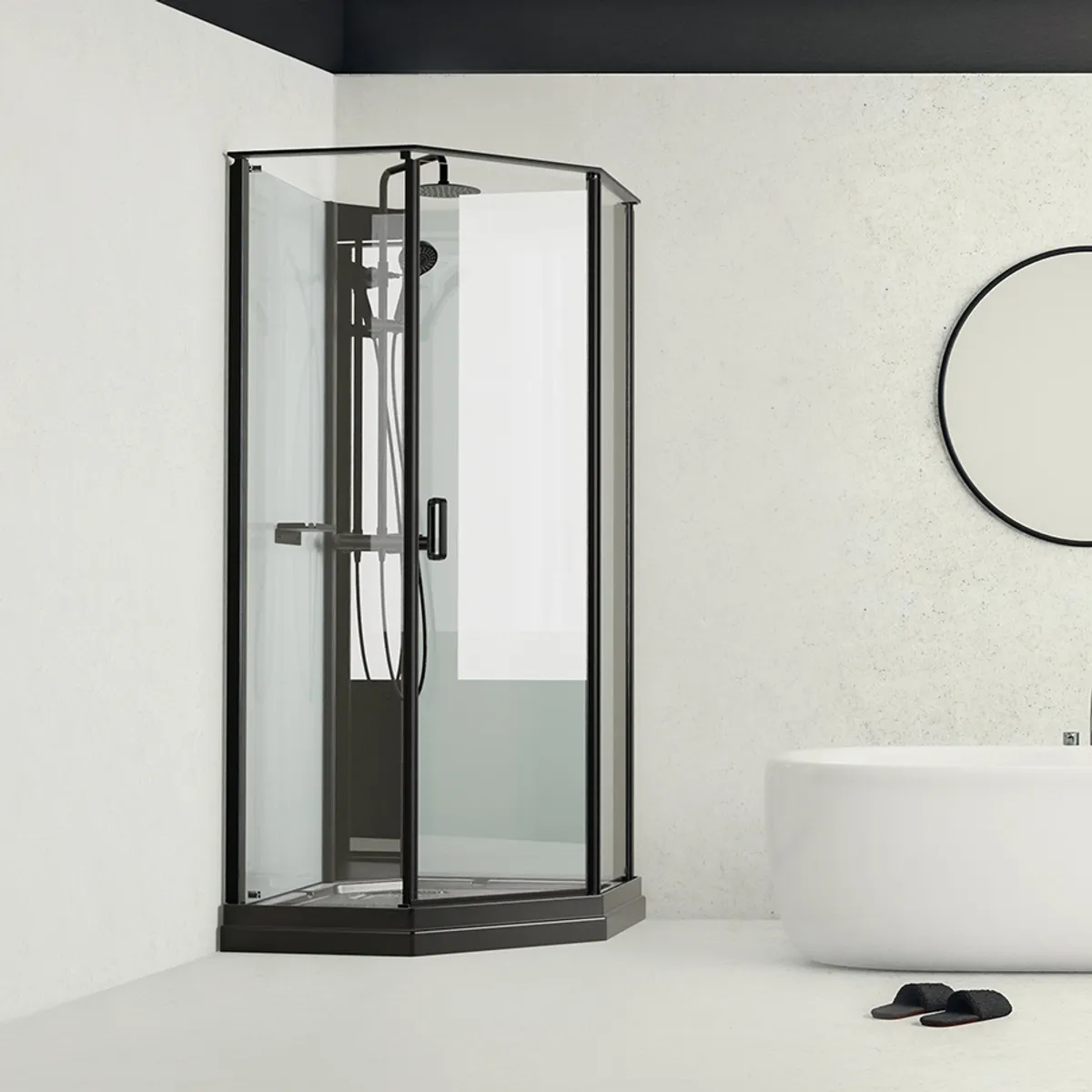 Badnor Scandia Black lux 7-3 dusjkabinett 90x90cm m/takdusjsett